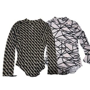 2 Steps NY Womens Sheer Mesh Lace Long Sleeve Top Shirt Turtleneck Bodysuit Sz M